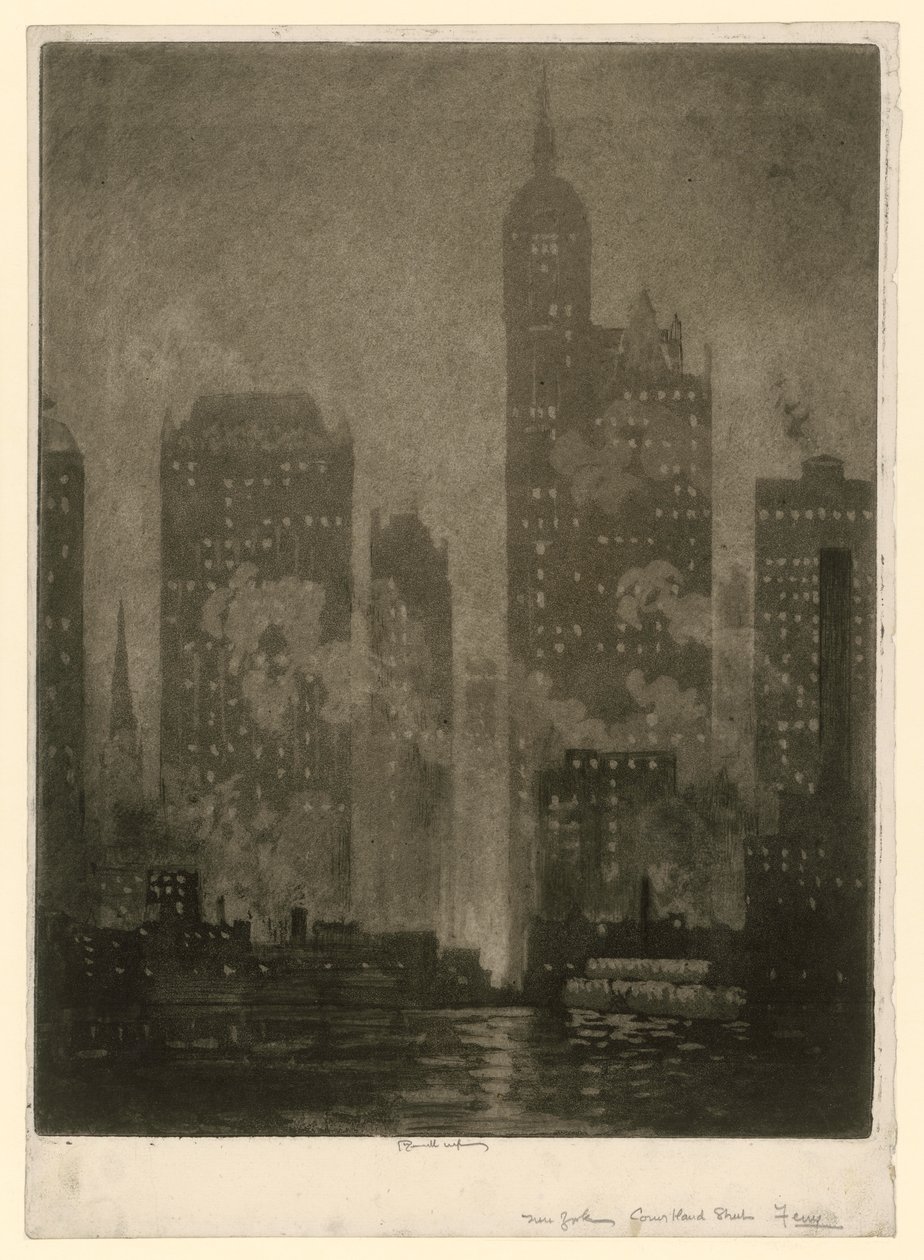 New York. Veerboot bij Courtland Street door Joseph Pennell