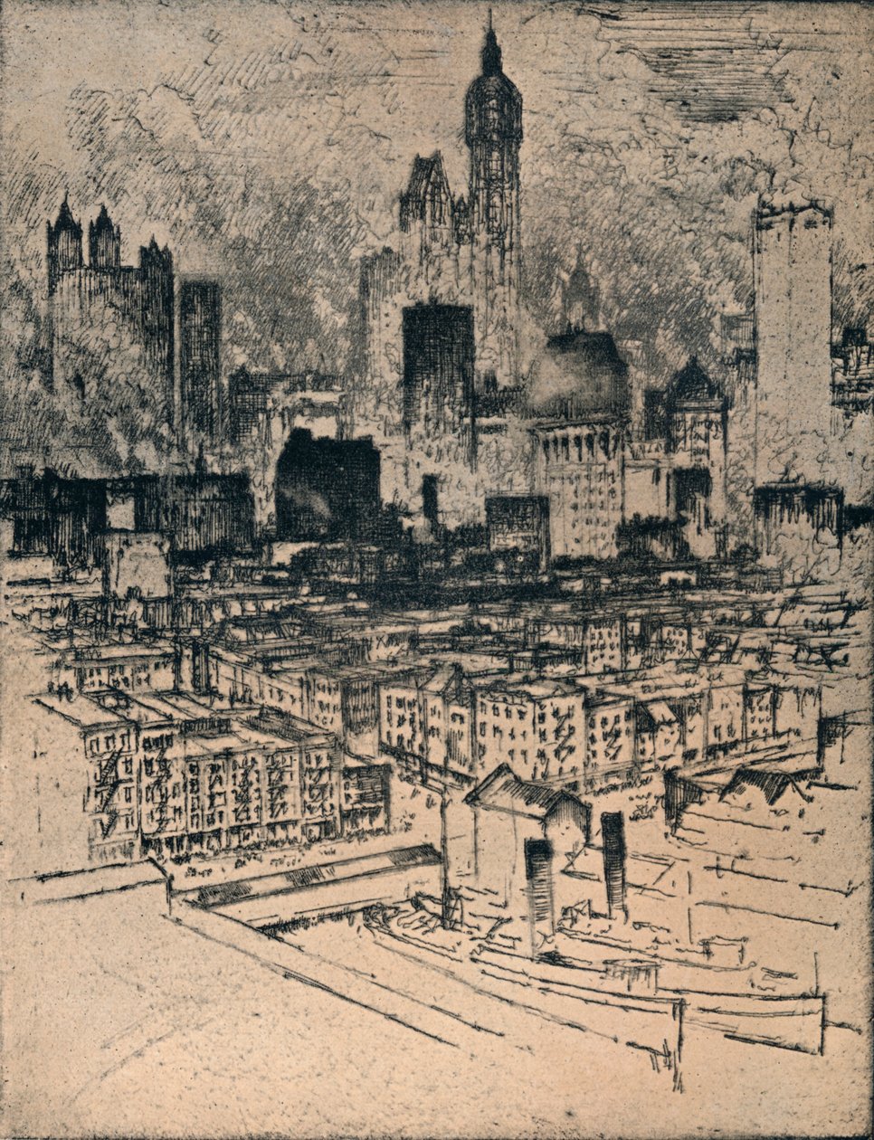 New York vanaf de Brooklyn Bridge, c1908 door Joseph Pennell