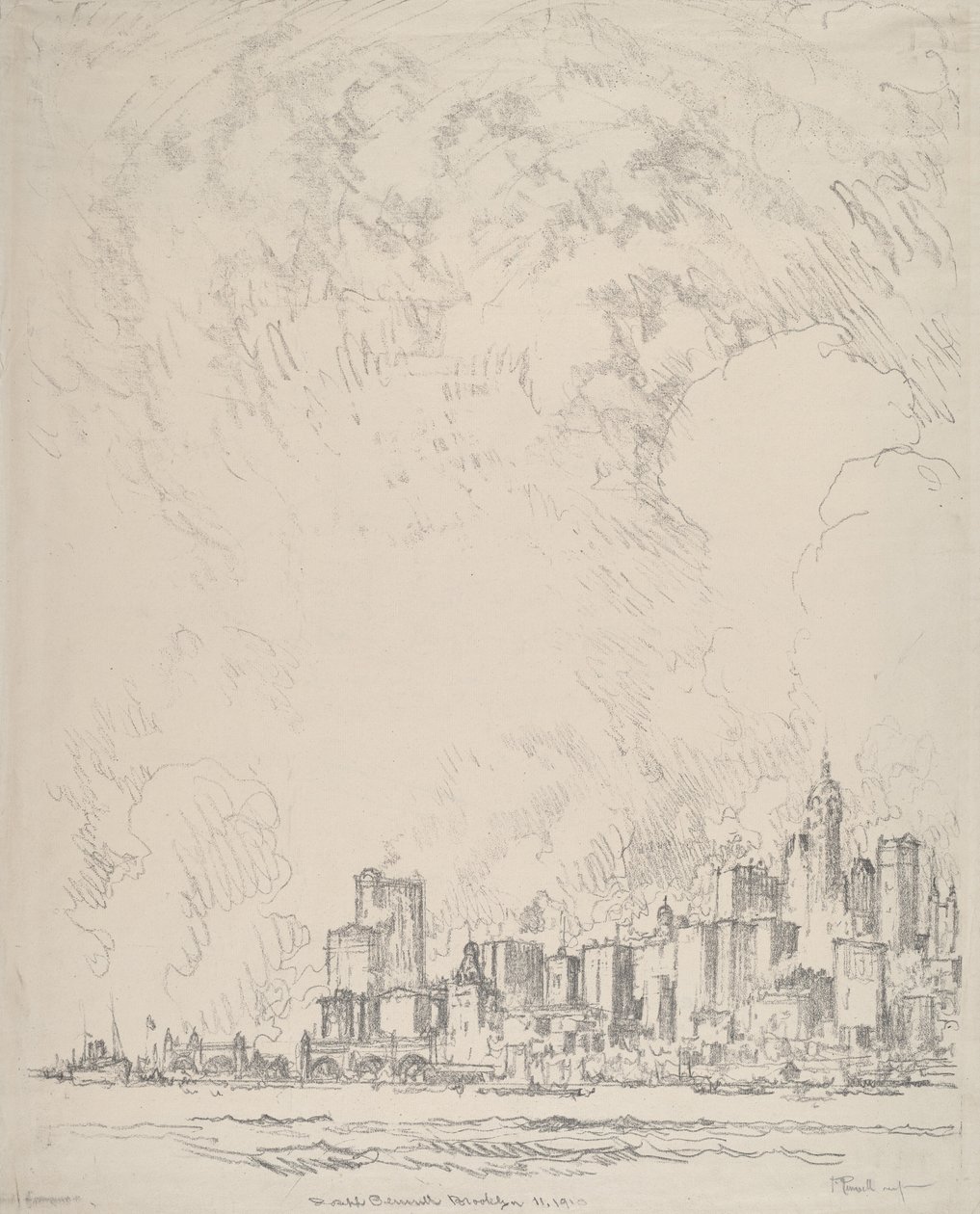 New York vanuit Brooklyn, 1910 door Joseph Pennell