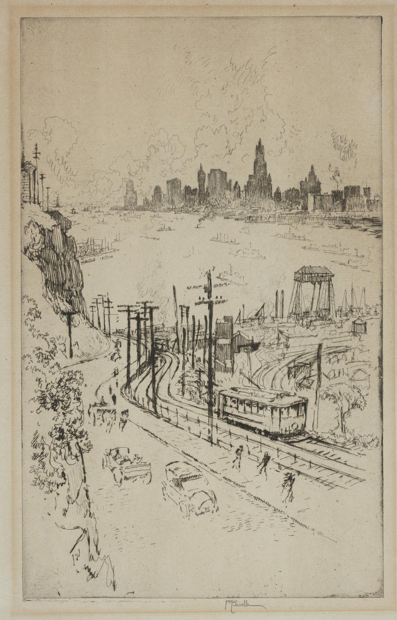 New York, vanuit New Jersey door Joseph Pennell