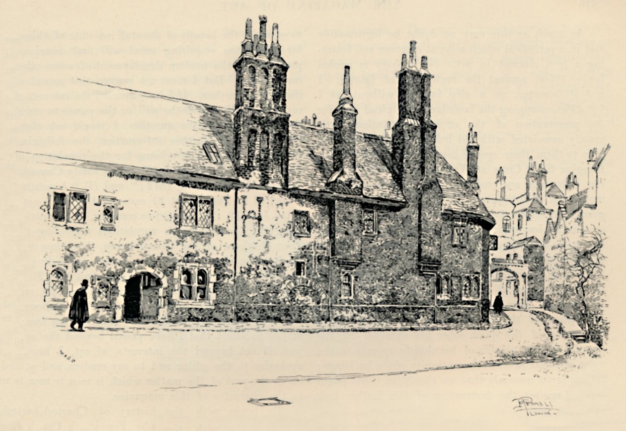 Oude Charterhouse: Buitenaanzicht van Washhouse Court, met de binnenpoort, 1886 door Joseph Pennell