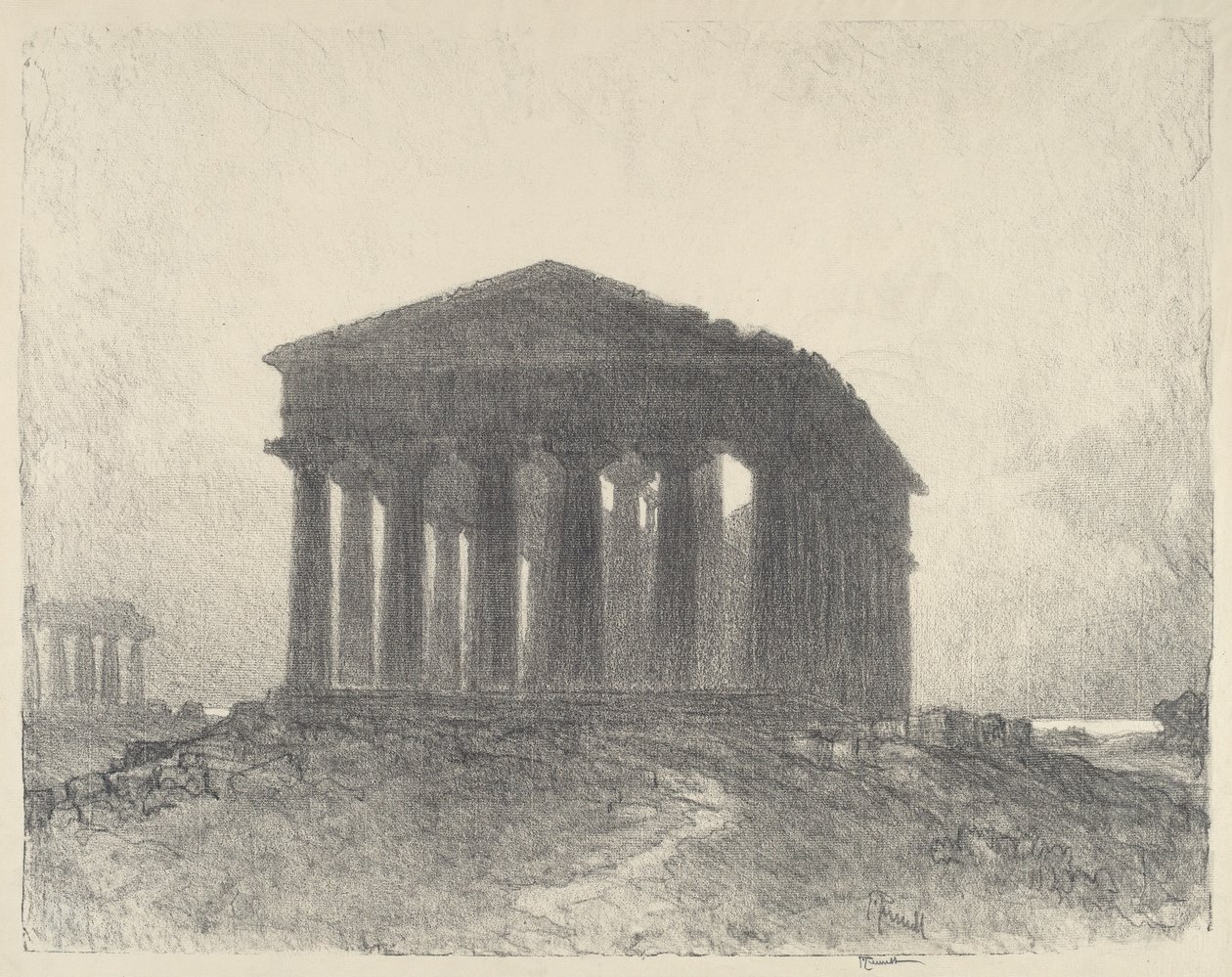 Paestum, avond door Joseph Pennell
