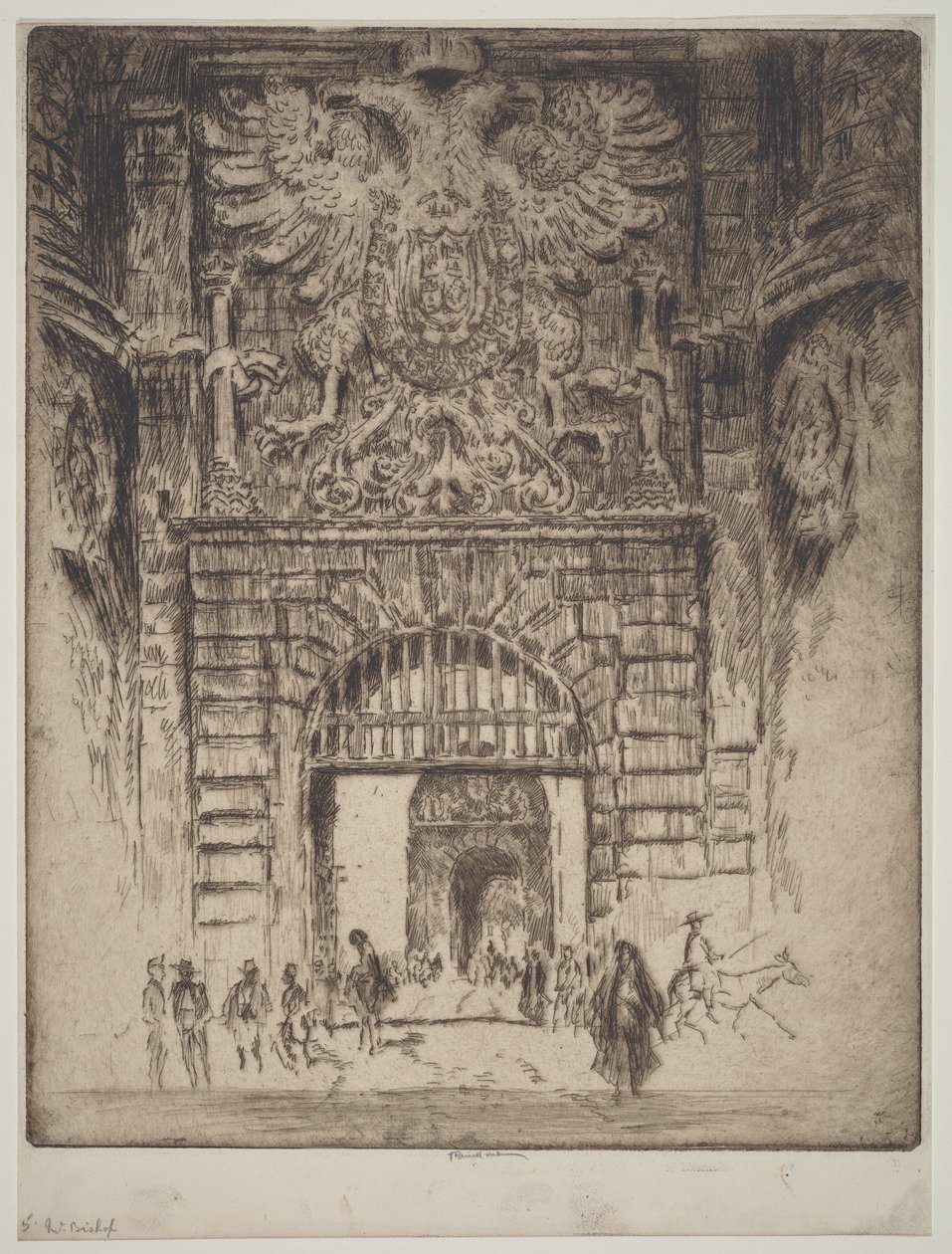 Puerta de Bisagra, Poort van Madrid, Toledo door Joseph Pennell