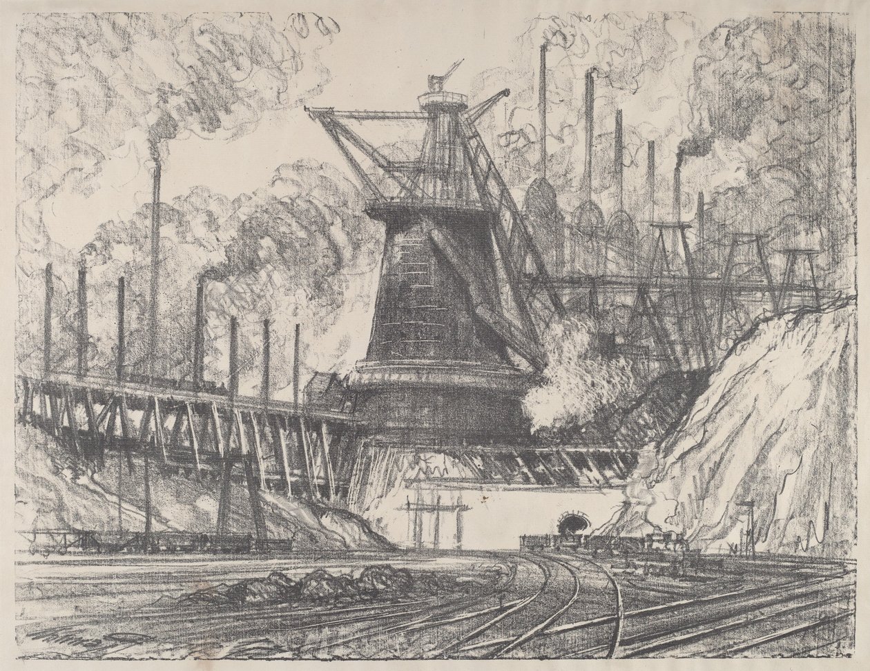 De grote staalfabriek, Gary, Indiana door Joseph Pennell