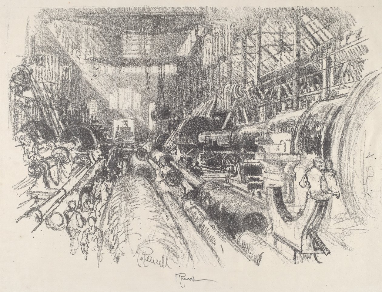 De grootste draaibank ter wereld, 1917 door Joseph Pennell