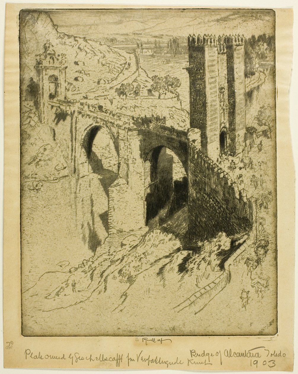 De brug van Alcantara, Toledo door Joseph Pennell