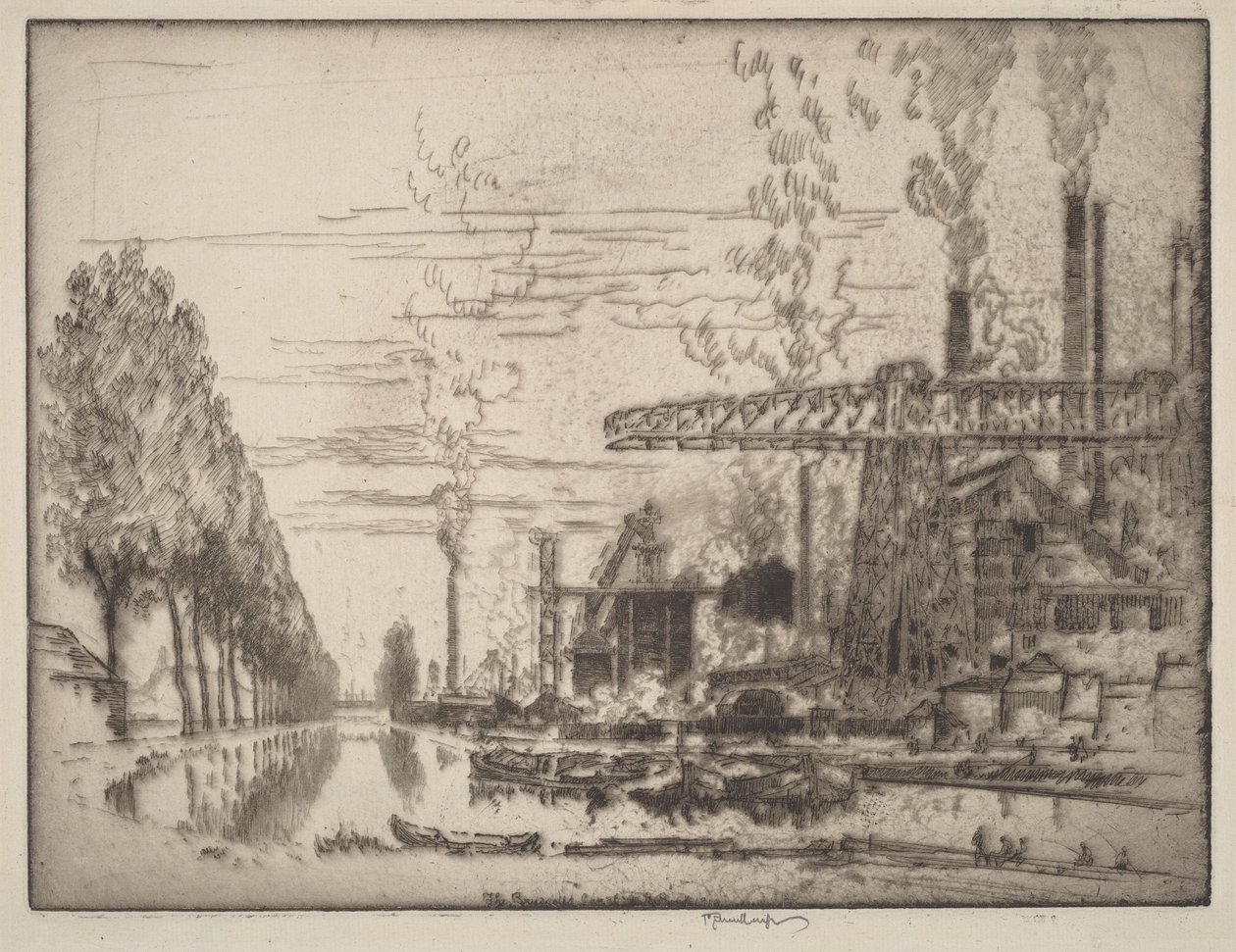 Het kanaal van Brussel, een moderne Hobbema door Joseph Pennell