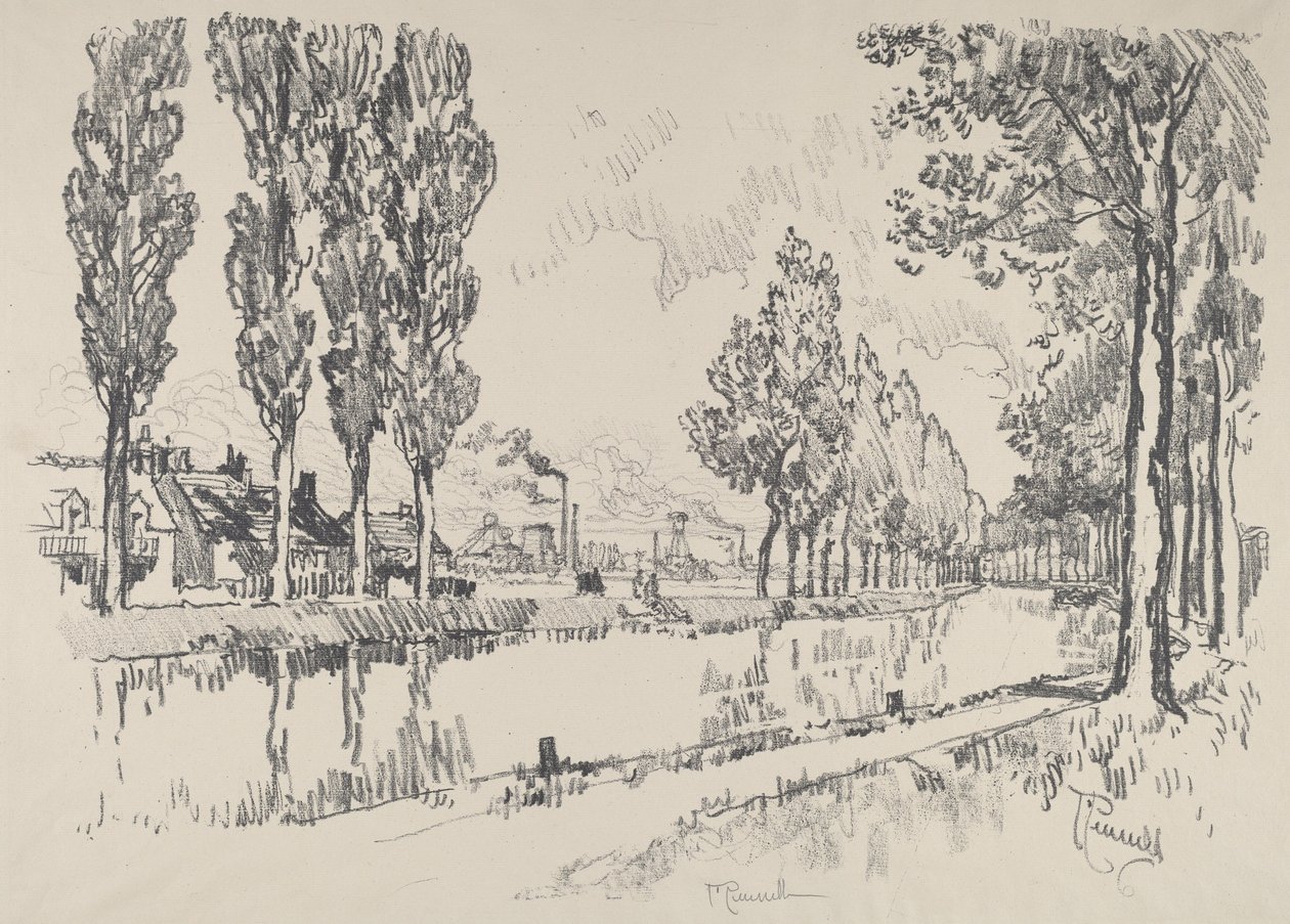 Het kanaal bij Blanzy, Frankrijk door Joseph Pennell