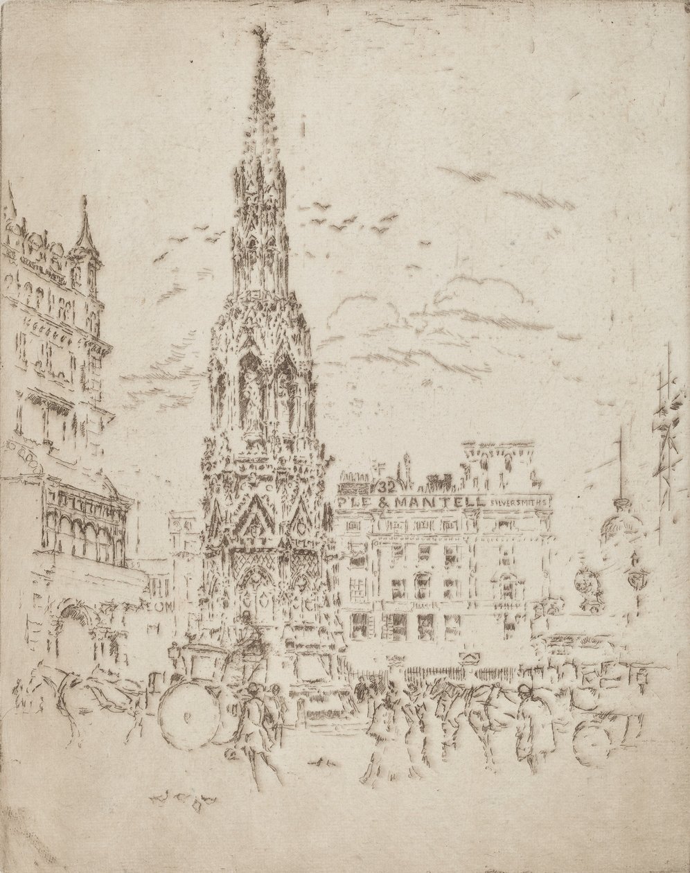 Het Elinor Kruis, voor Charing Cross Station door Joseph Pennell