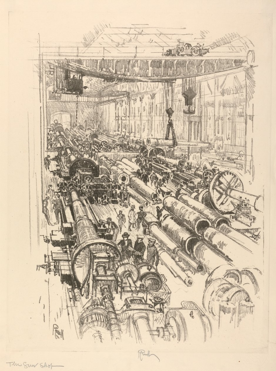 De Engelse Oorlog Serie: W. 441. De Wapenwinkel door Joseph Pennell