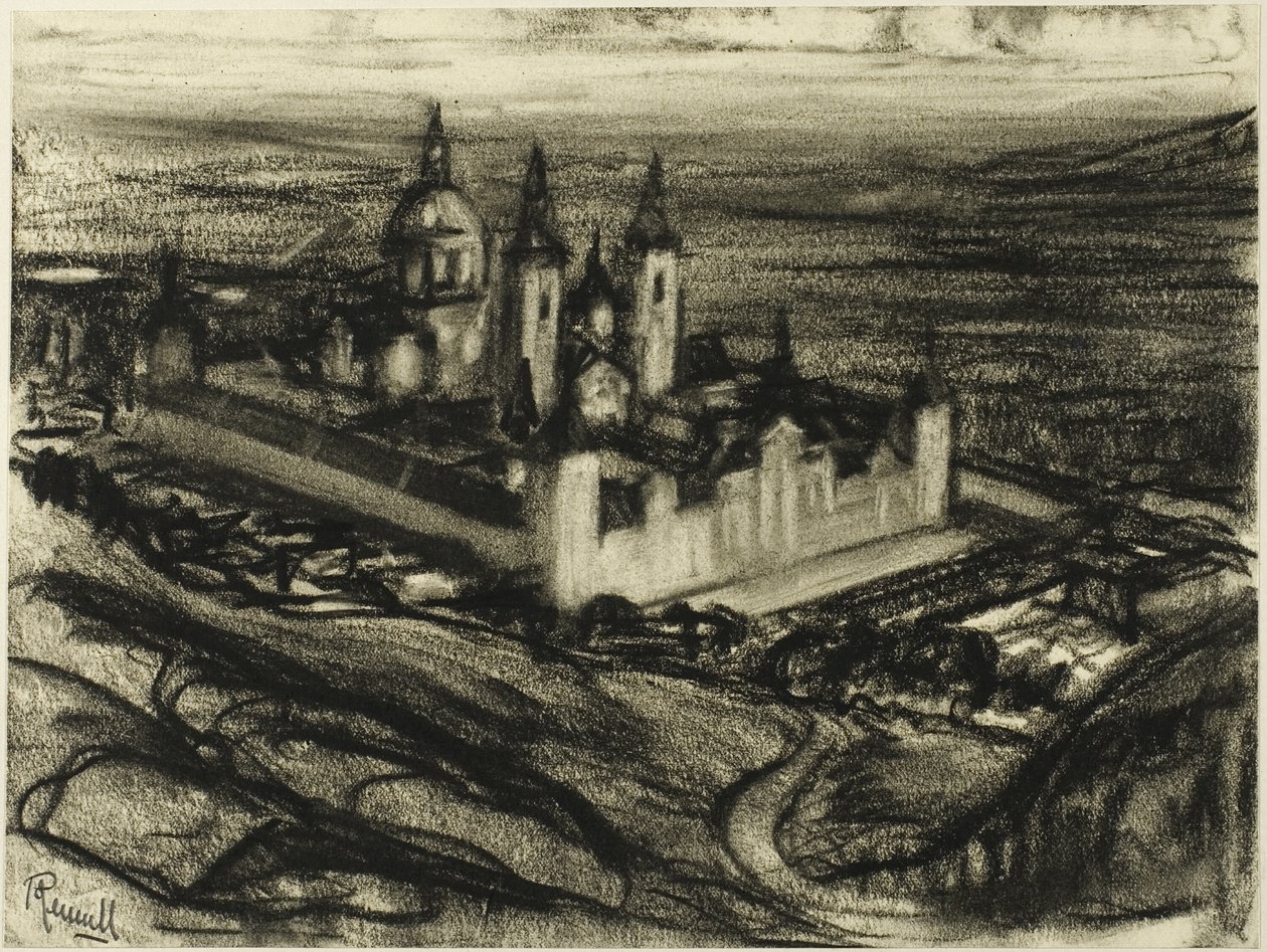 Het Escorial vanaf de zetel van Phillip (de stoel van Phillip) door Joseph Pennell