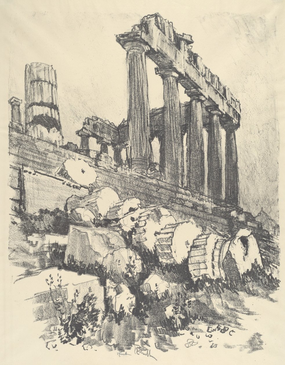De gevallen zuil, Athene, 1913 door Joseph Pennell