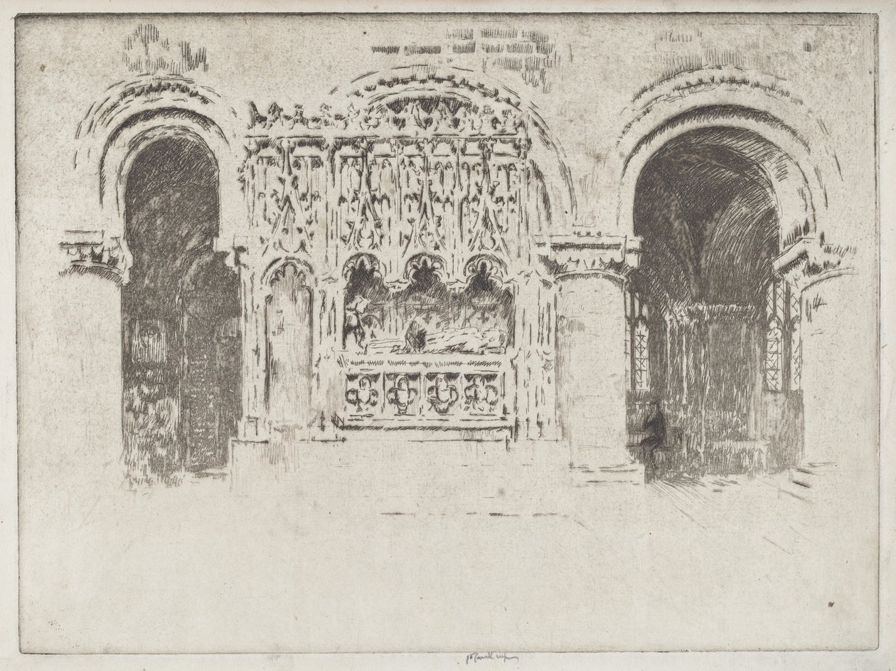 Het Graf van de Stichter, Kerk van Sint Bartholomeus de Grote door Joseph Pennell