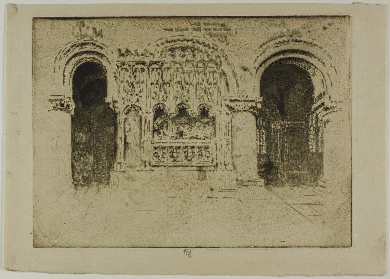 Het graf van de stichter, Kerk van de Heilige Bartholomeus de Grote door Joseph Pennell