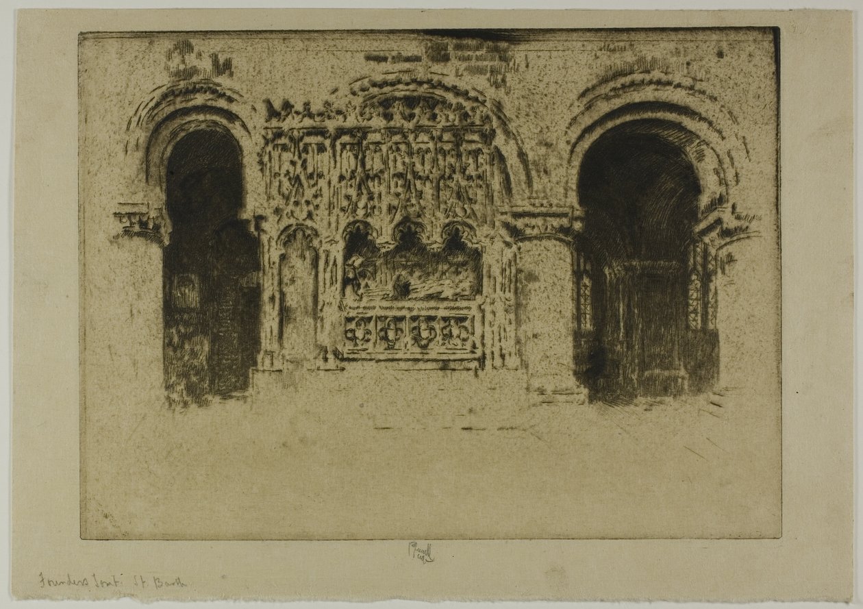 Het graf van de stichter, Kerk van de Heilige Bartholomeus de Grote door Joseph Pennell