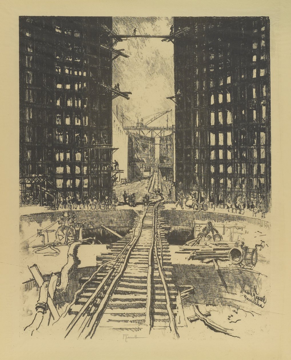 De poorten van Pedro Miguel Lock, 1912 door Joseph Pennell