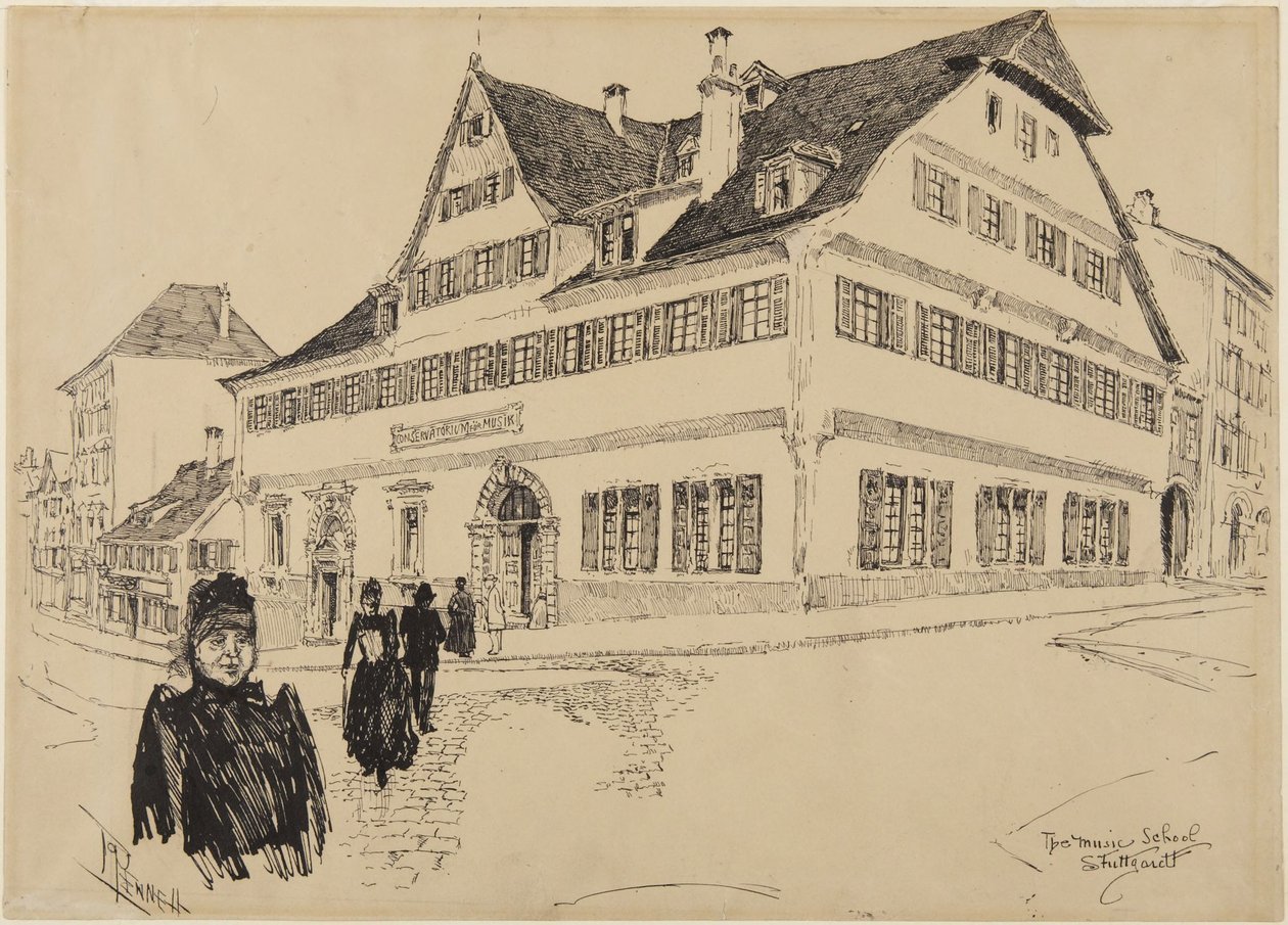 De muziekschool, Stuttgart door Joseph Pennell