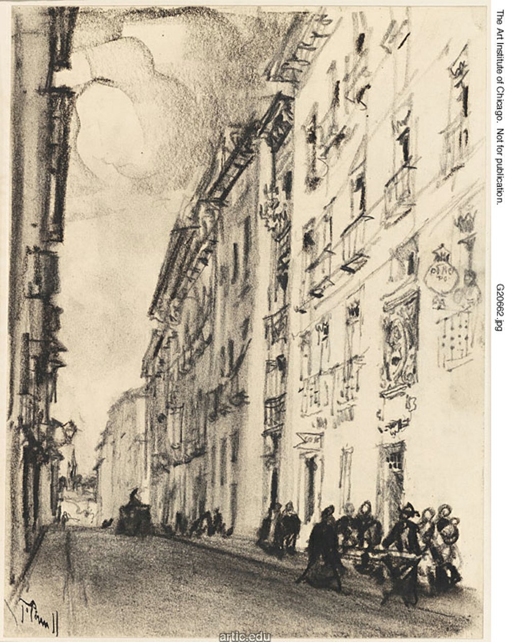 De Straat van Cervantes en Lope de Vega, Madrid door Joseph Pennell