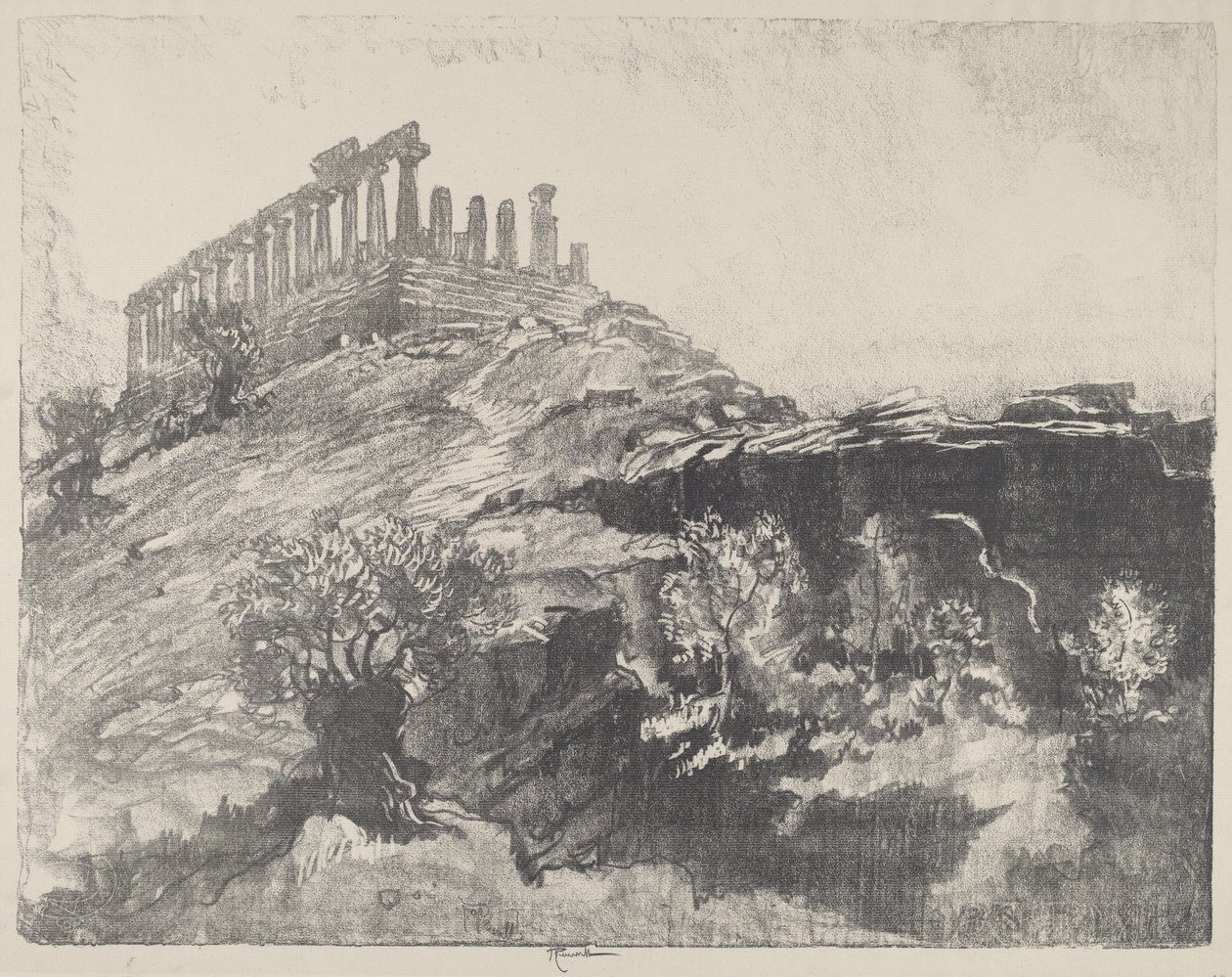 De Tempel van Concord op de Muur, Girgenti door Joseph Pennell