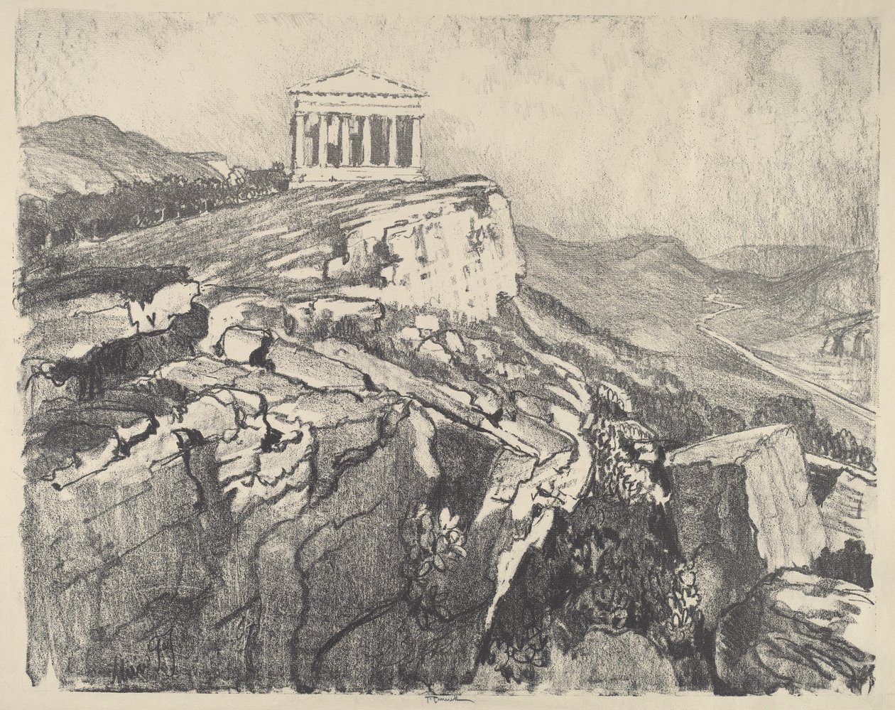 De Tempel van Concord op de Muur, Girgenti door Joseph Pennell