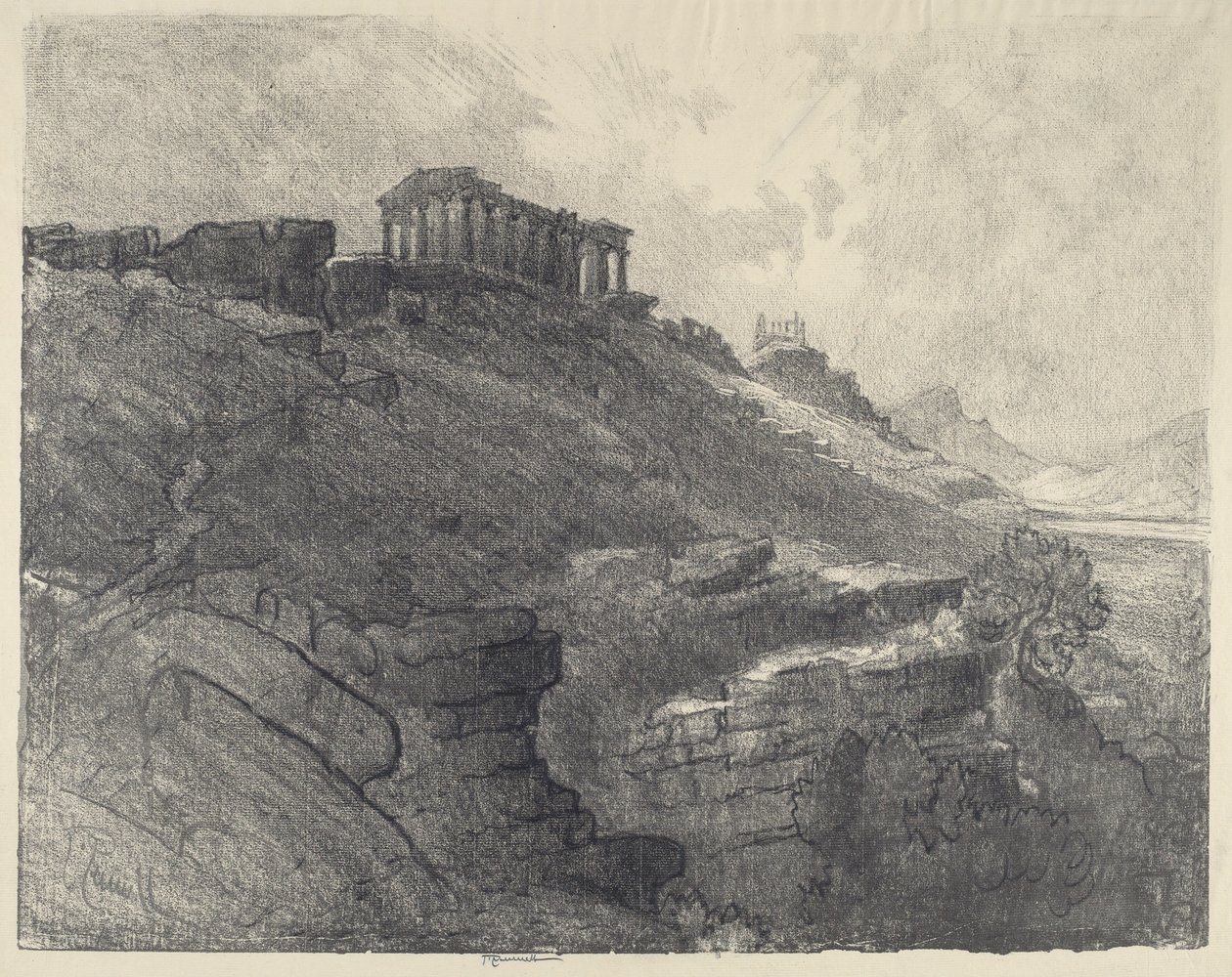 De tempels op de muur, Girgenti door Joseph Pennell