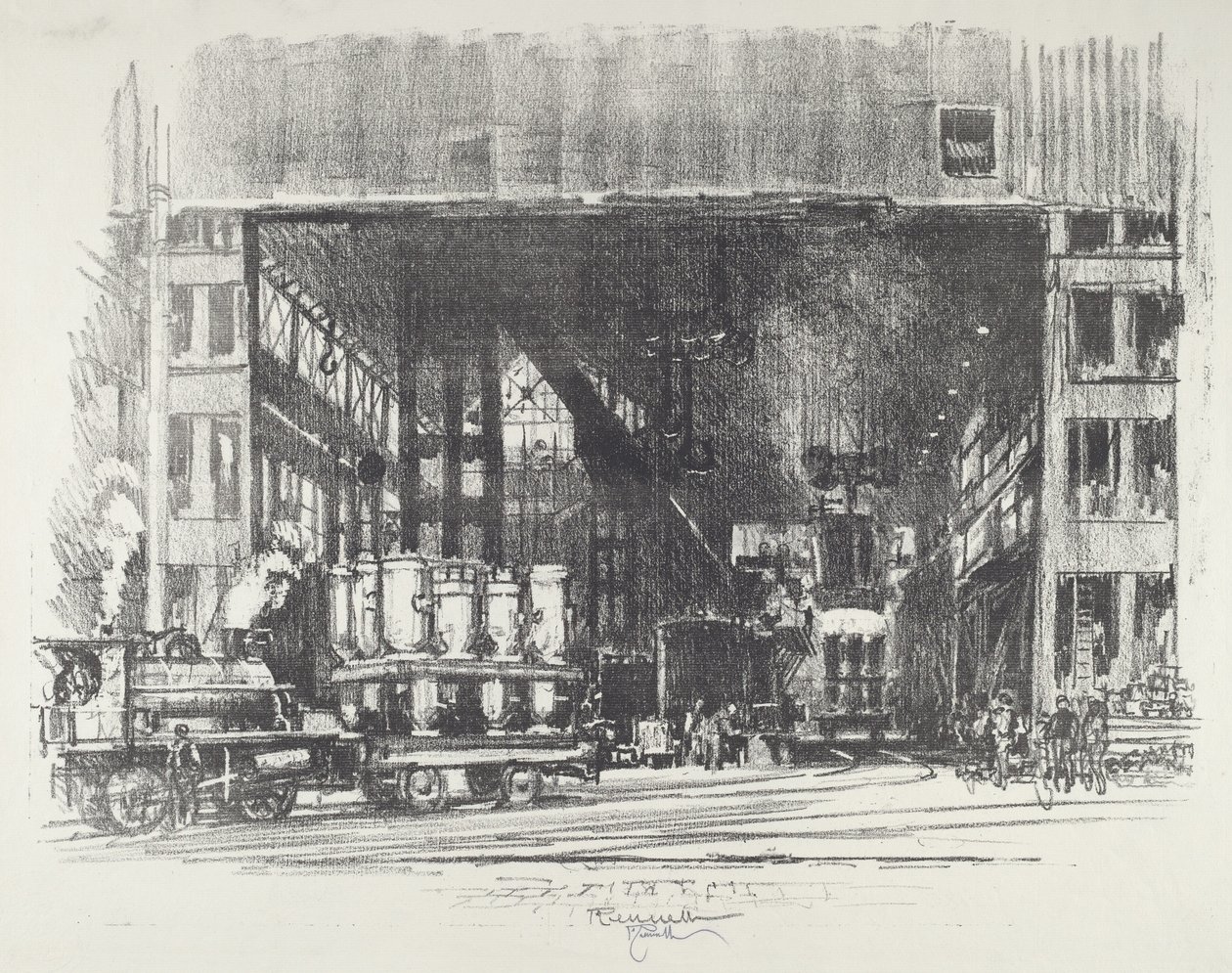 De urnen, met grote schelpen versierd door Joseph Pennell
