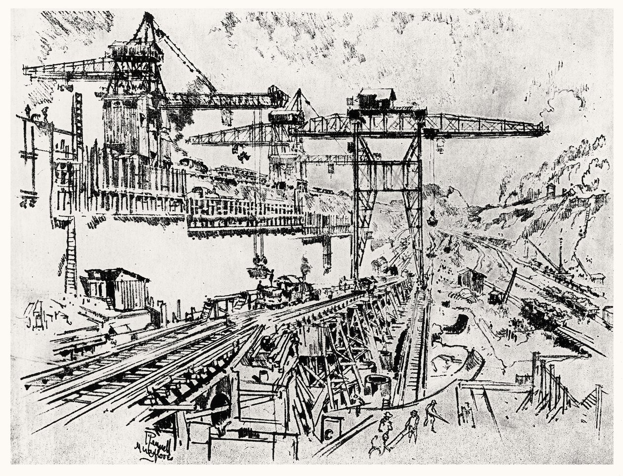 De Muren van de Miraflores Sluis, plaat XXIII uit Het Panamakanaal door Joseph Pennell door Joseph Pennell