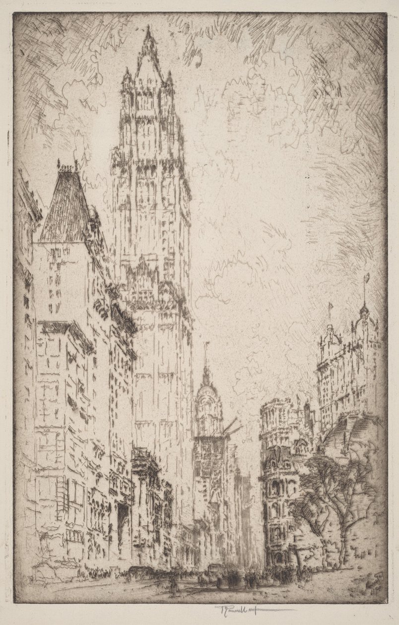 Het Woolworth Building door Joseph Pennell