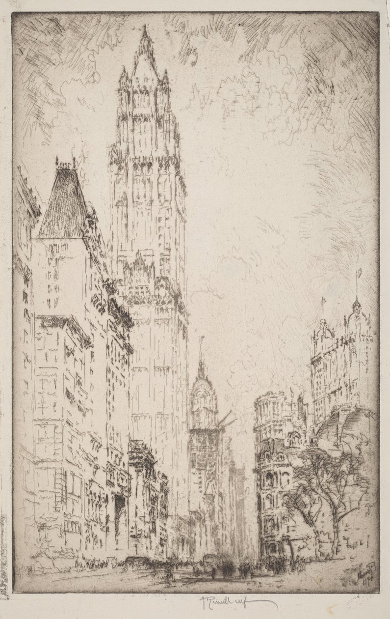 Het Woolworth Building door Joseph Pennell