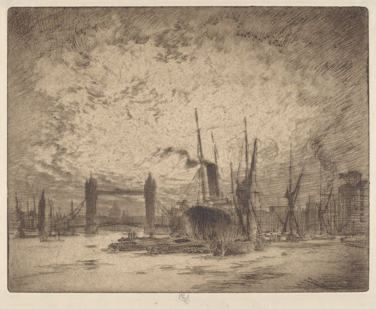 Tower Bridge, Avond door Joseph Pennell