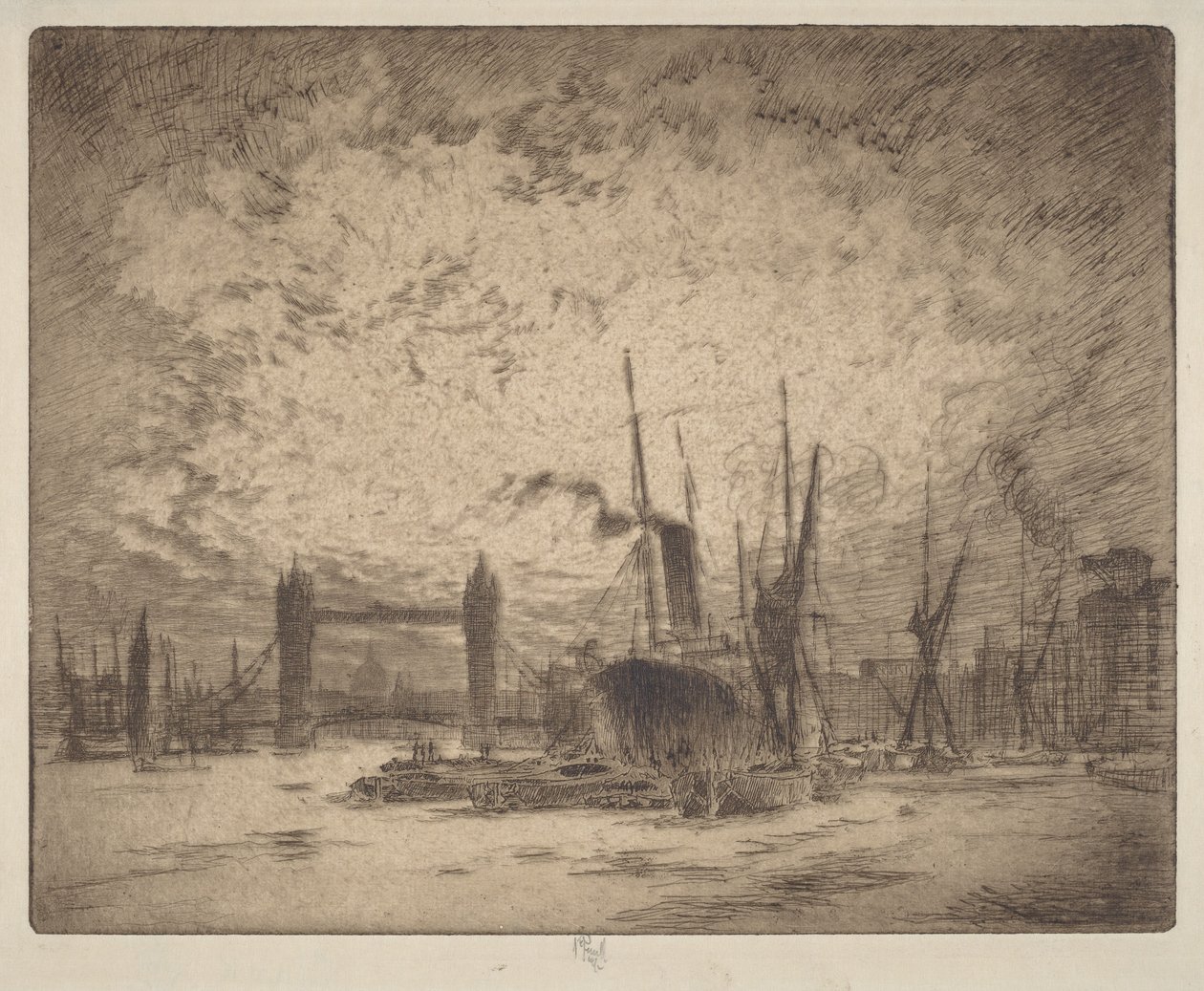 Tower Bridge, avond door Joseph Pennell