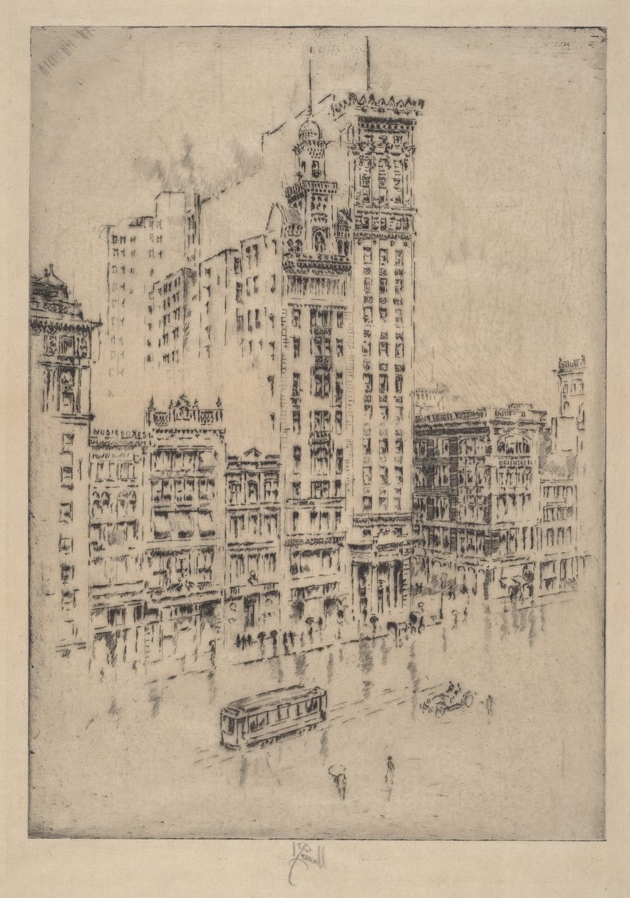 Union Square, regenachtige dag door Joseph Pennell