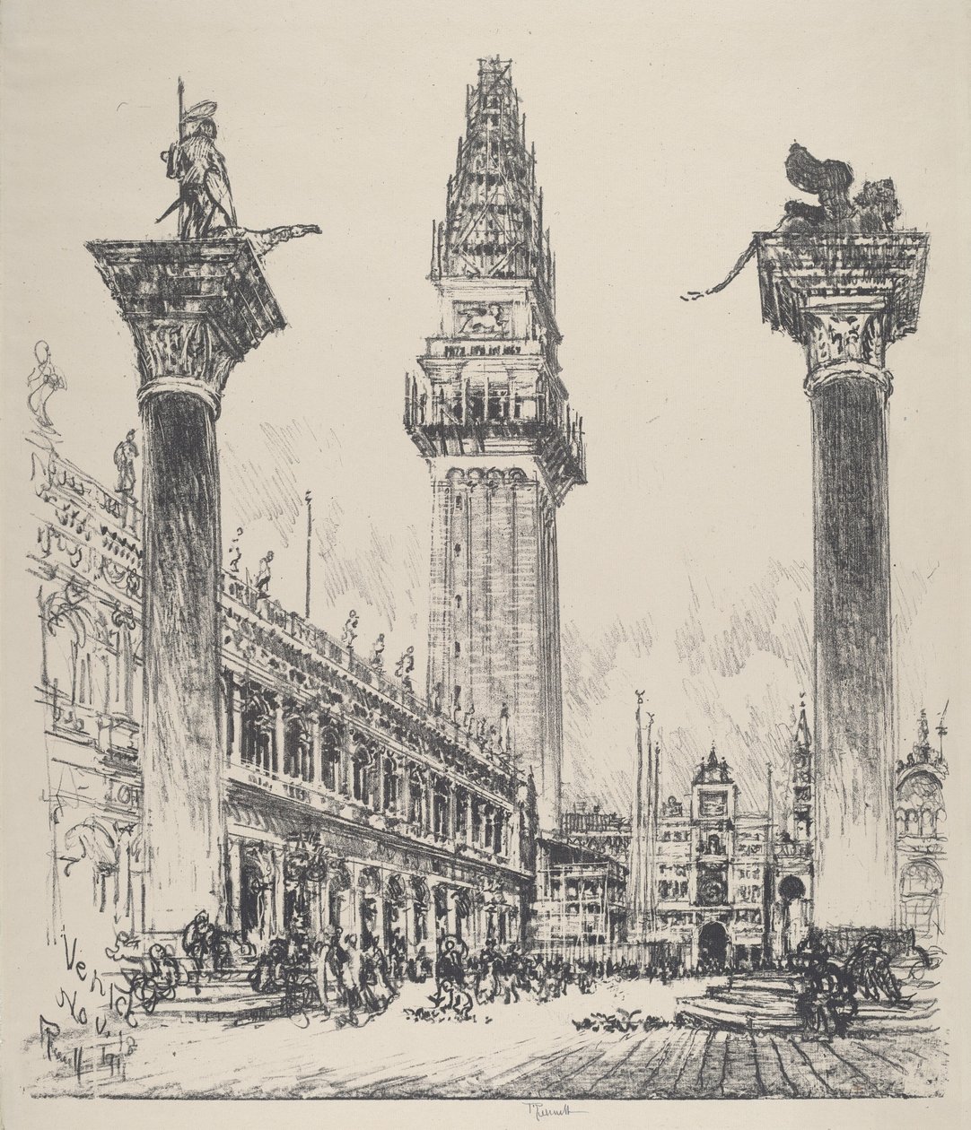 Venetië, herbouw van de Campanile door Joseph Pennell