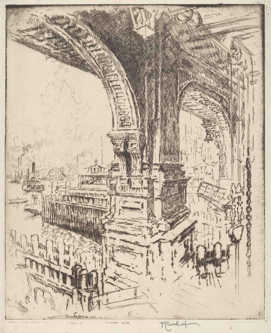 Binnen de Veerboot, Cortlandt Street, New York door Joseph Pennell