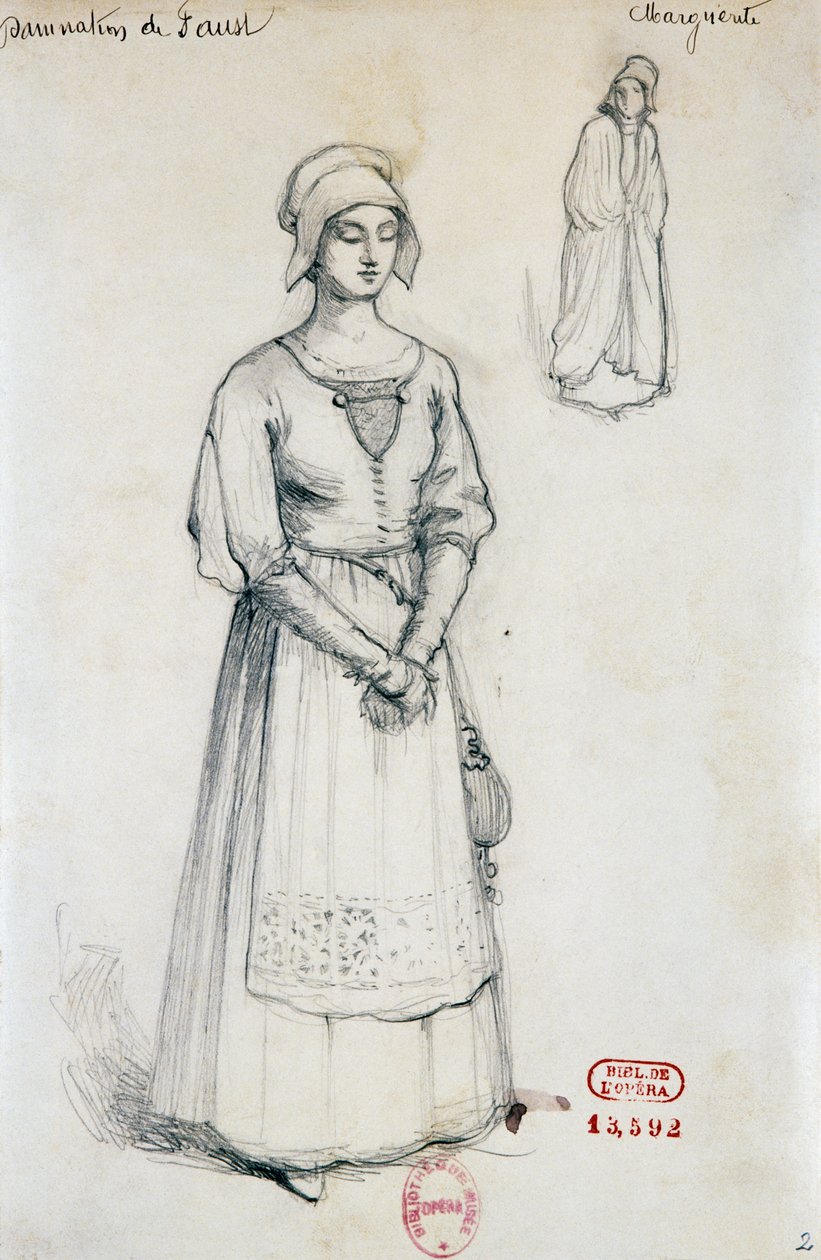 Kostuum voor het personage van Margaret in Damnation of Faust door Hector Berlioz, schets door Joseph Porphyre Pinchon door Joseph Porphyre Pinchon