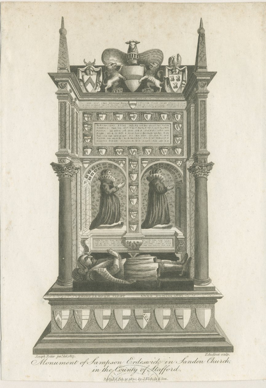 Sandon Kerk - Graf van Sampson Erdeswicke: gravure door Joseph Potter