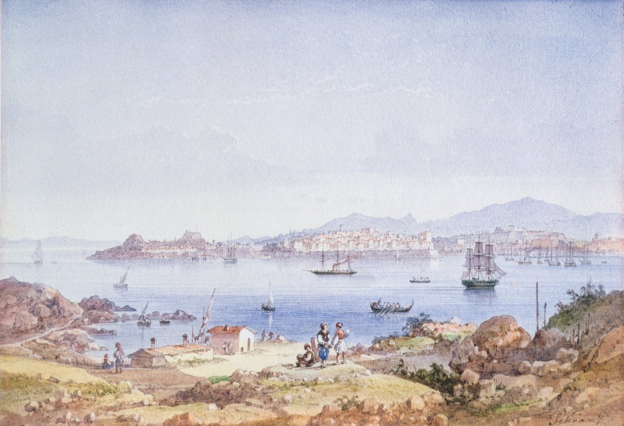 Corfu vanaf het Eiland Vidho, 1789 door Joseph Schranz