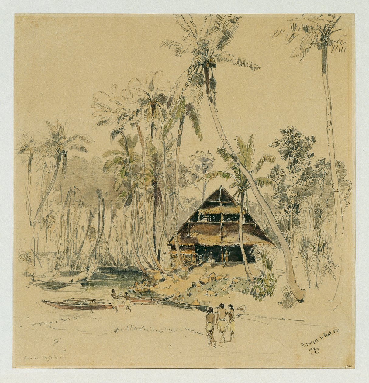 Het huis van de missionaris op het eiland Puinipet (Ponape), Caroline-eilanden door Joseph Selleny