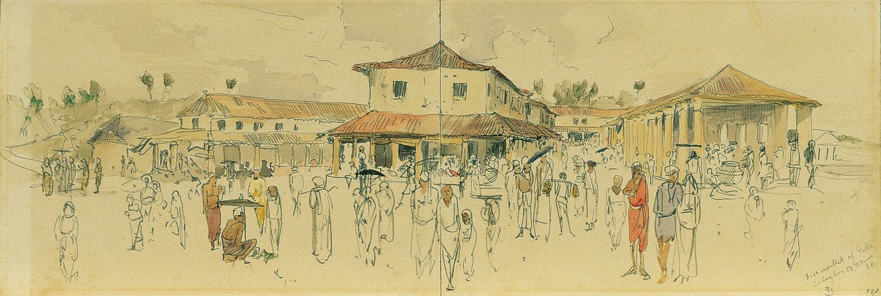 Vismarkt in Point de Galle op Ceylon (Sri Lanka) door Joseph Selleny