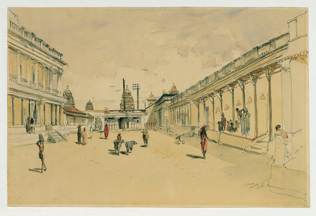 Straat in Madras met een tempel door Joseph Selleny