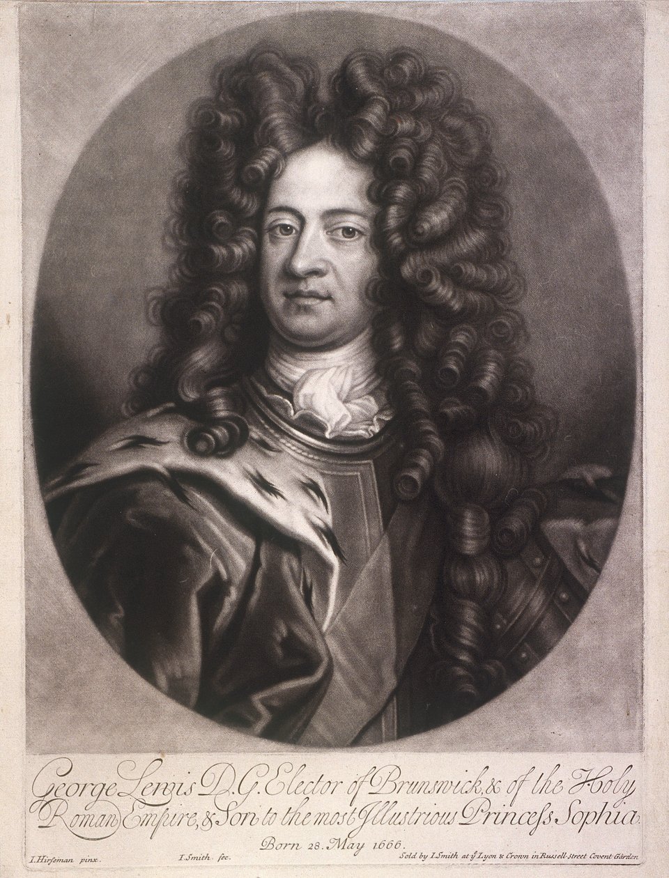 Ovaal portret van George I, koning van Groot-Brittannië, ca. 1700 door Joseph Smith