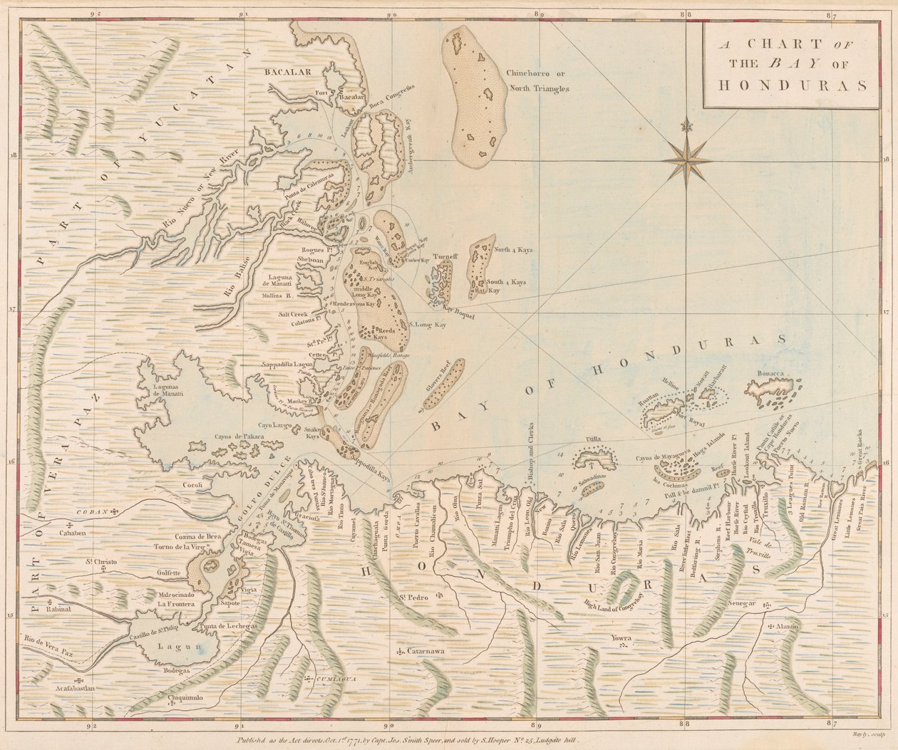 Een kaart van de Baai van Honduras door Joseph Smith Speer