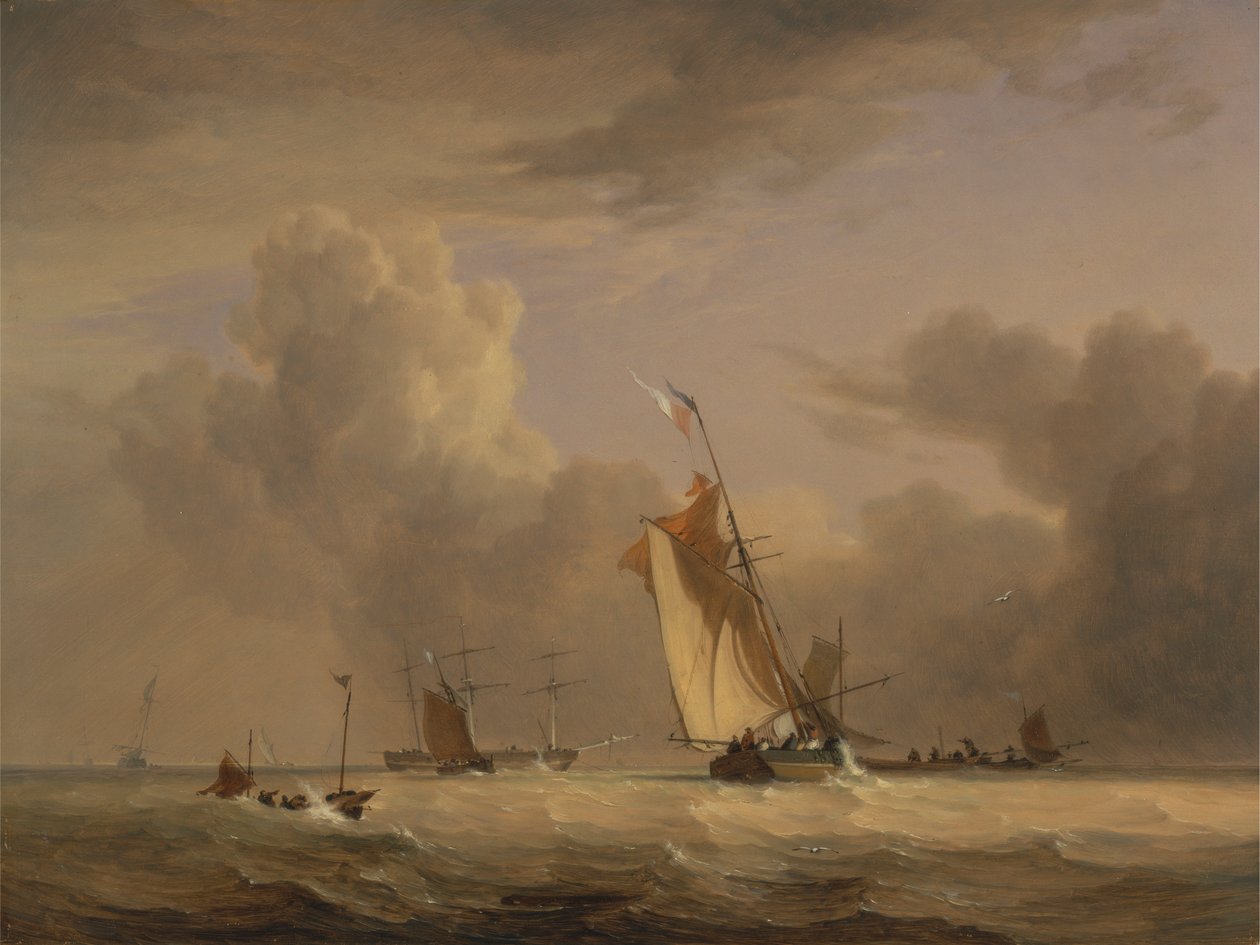 Vissersboot en Andere Vaartuigen in een Sterke Bries door Joseph Stannard