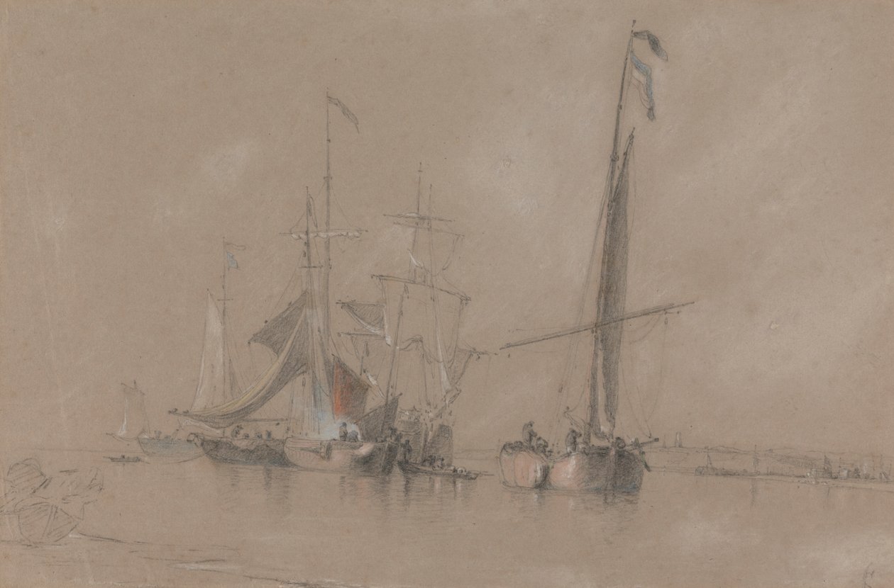 Schepen voor de Kust bij Corton door Joseph Stannard