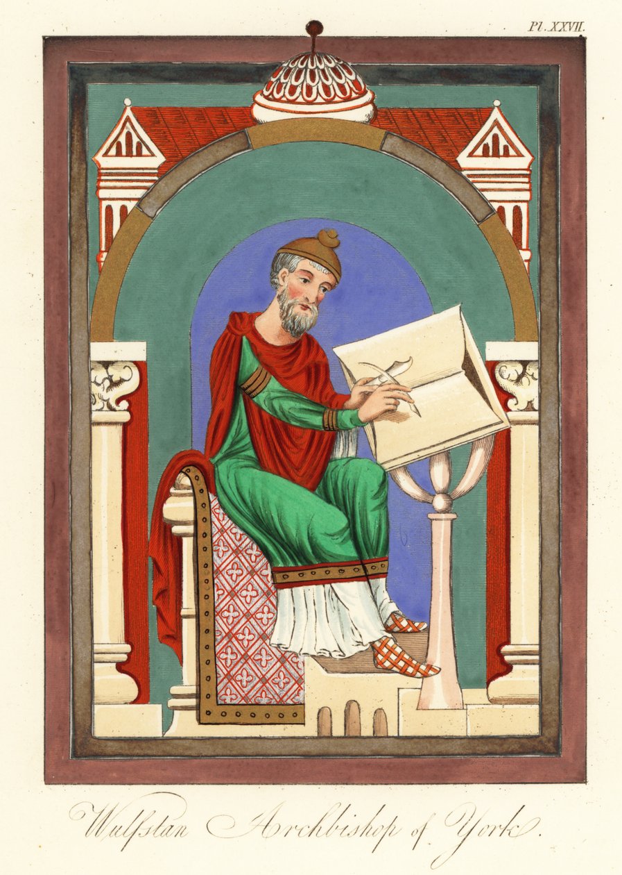 Wulstan II (of Wulfstan), Aartsbisschop van York (gravure) door Joseph Strutt