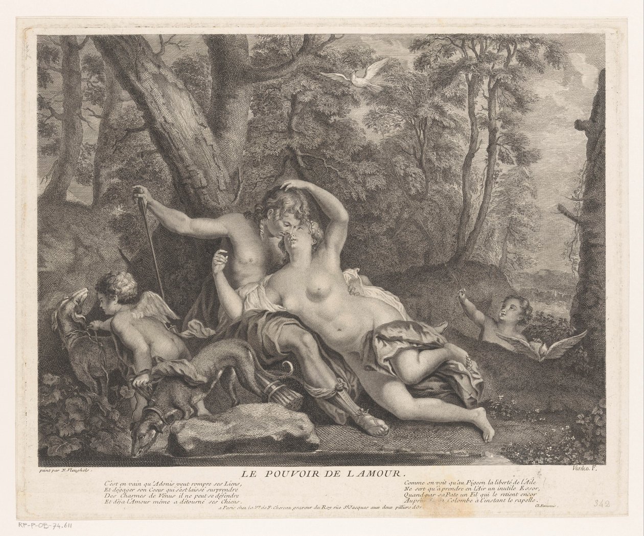 Landschap met Venus en Adonis door Joseph Vanloo