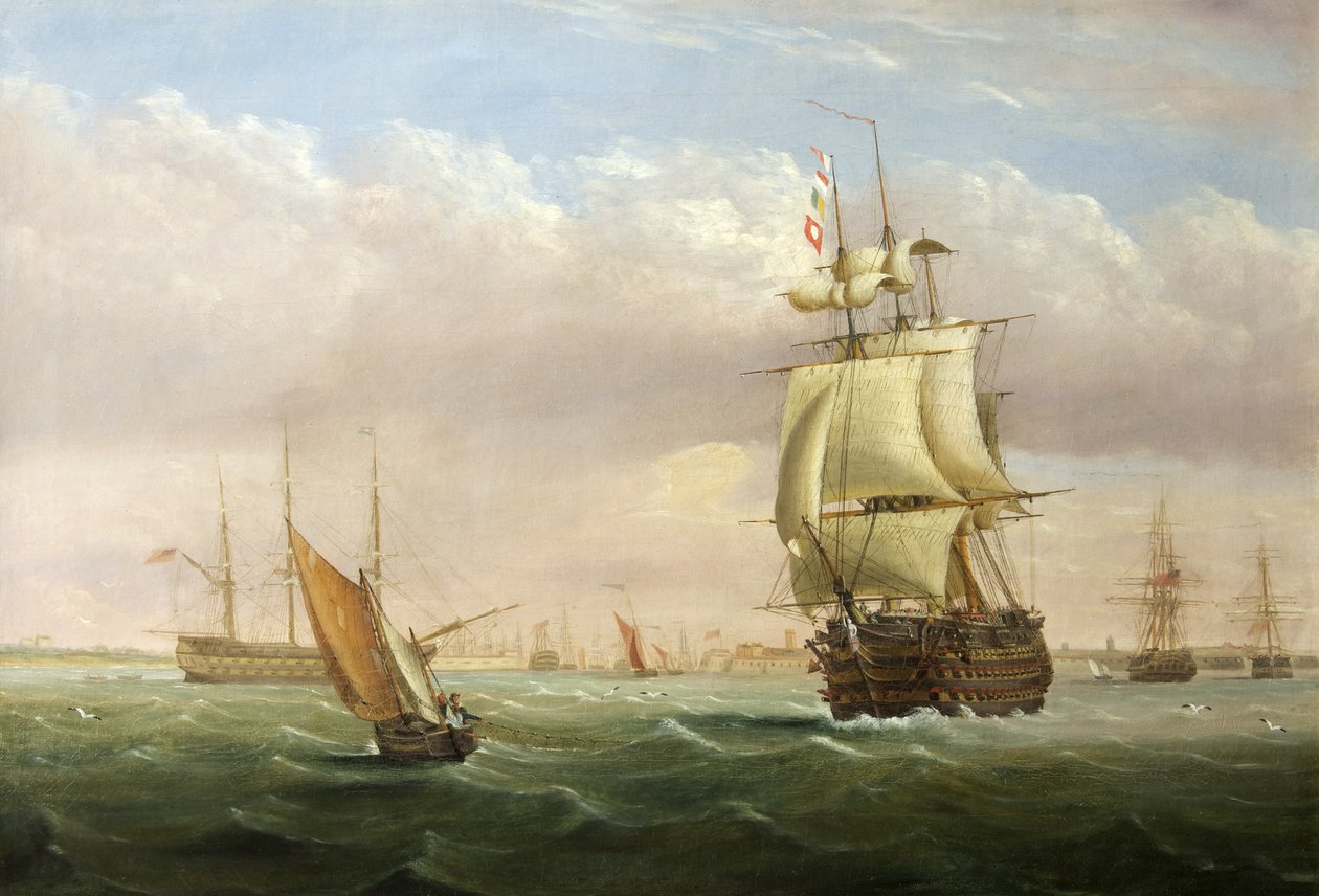 Haveningang met Schepen door Joseph Walter