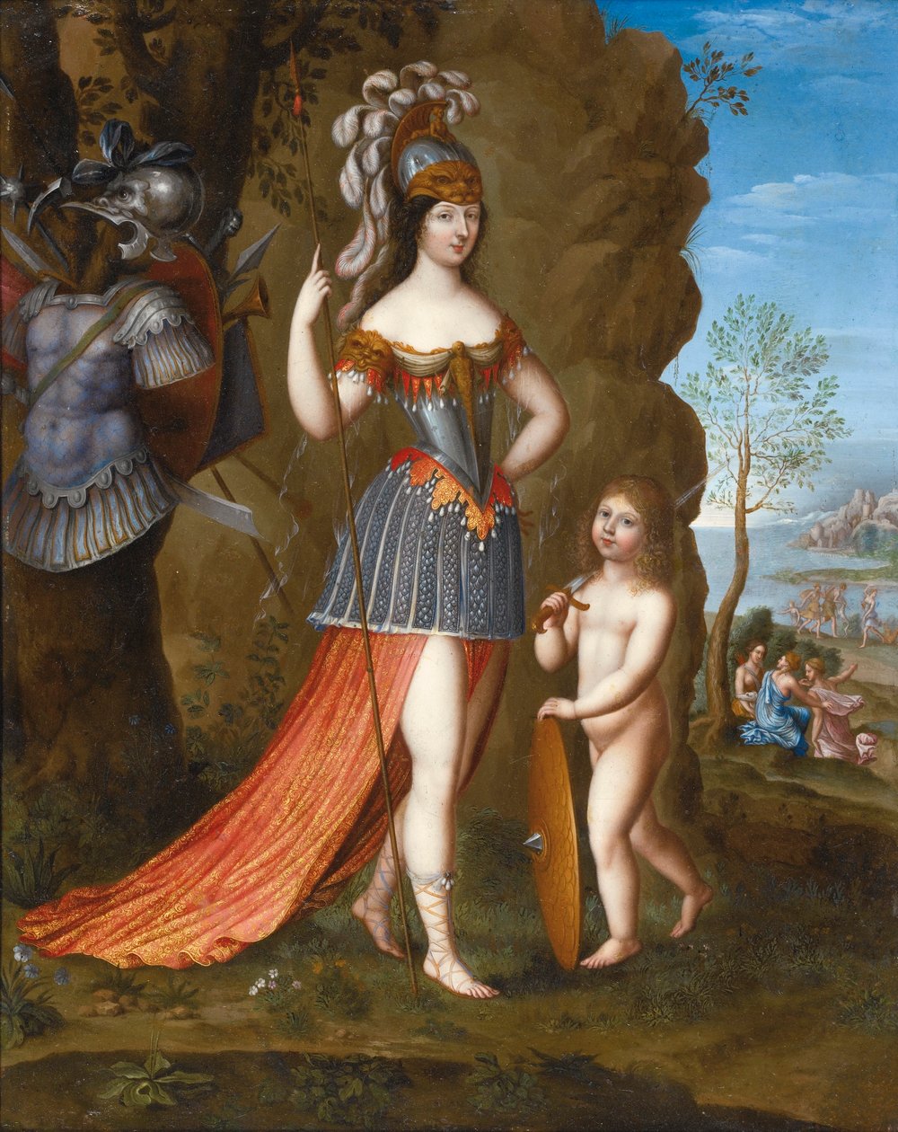 Frans:  Portrait de femme en Minerve Portret van een dame als Minerva door Joseph Werner the Younger