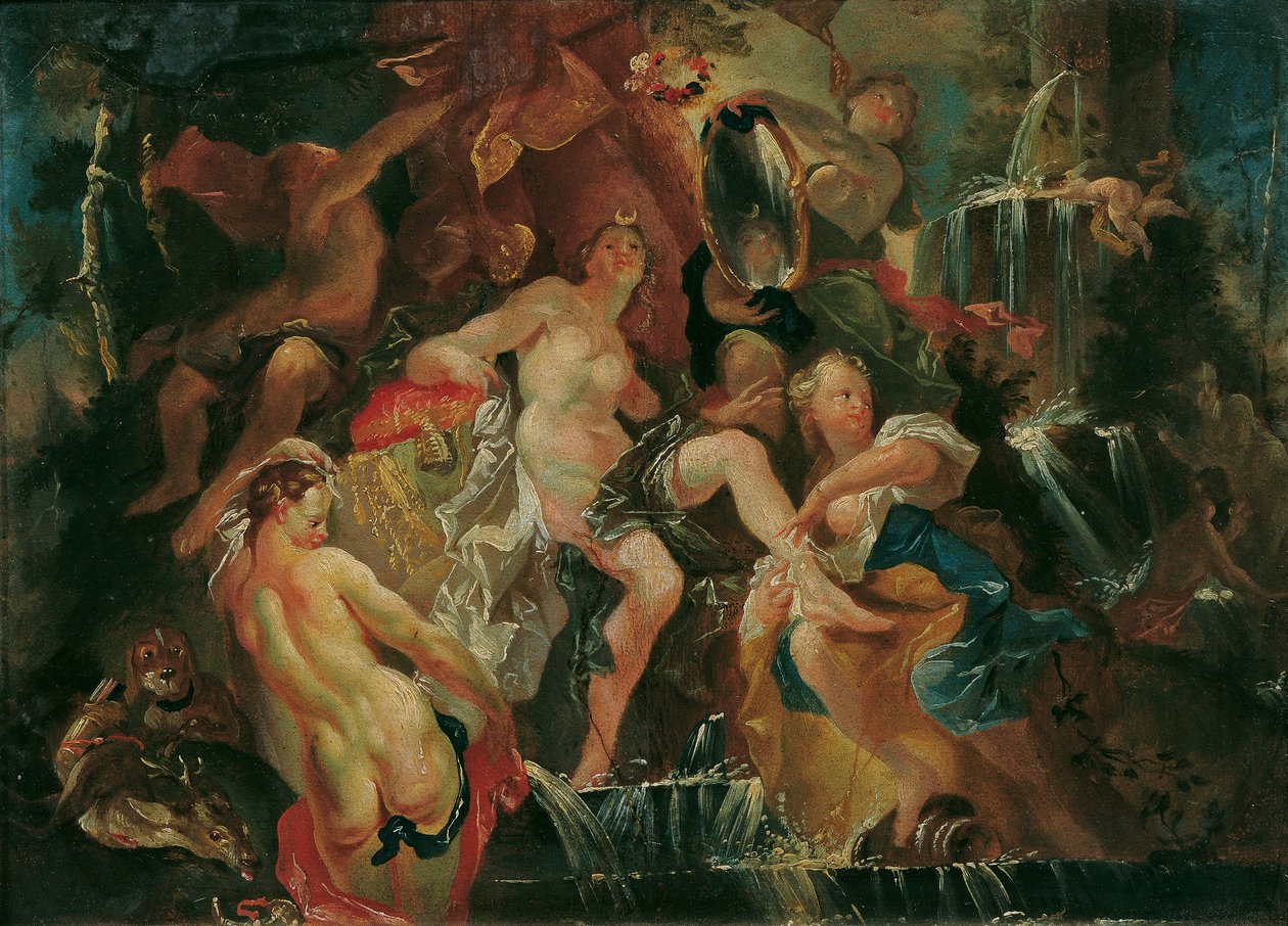 Het Bad van Diana (Achterkant: De Opvoeding van de Bacchusjongen) door Joseph Winterhalder d. J.