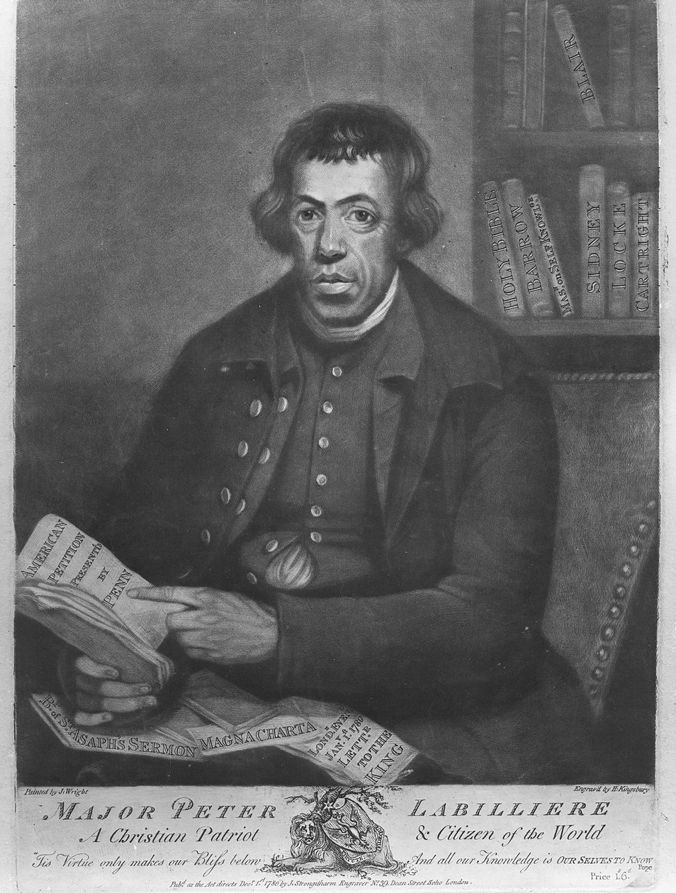 Majoor Peter Labilliere, geëtst door Henry Kingsbury, 1780 door Joseph Wright